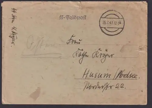 Deutsches Reich Vordruck SS Feldpost Brief stummer Stempel nach Husum Nordsee