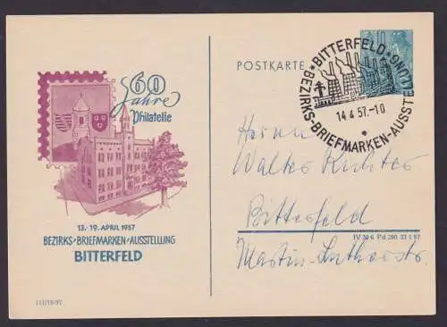 DDR Privatganzsache Bitterfeld Philatelie Briefmarkenausstellung Wst 10 Pfg.