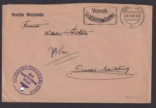 Eisenbahn Reichsbahn Deutsches Reich Berlin Brief Dessau Haideburg Sachsen