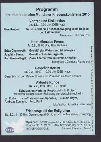 Programmkarte Int. Münchener Friedenskonferenz 2015