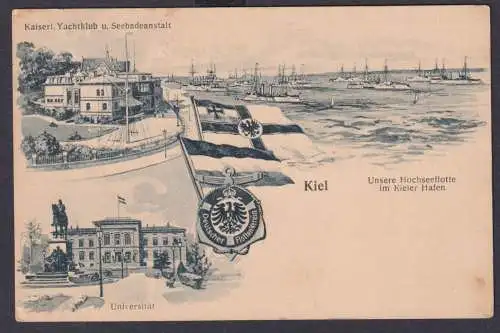 Litho Ansichtskarte 5. Lehrerfahrt Altheikendorf Kiel Hafen Kaiserl. Yachtklub