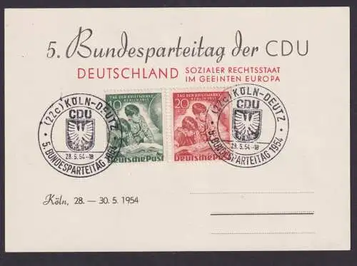 Berlin 80-81 CDU Politik 5 Bundesparteitag Köln Deutz schöne Anlasskarte 1954