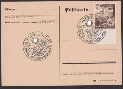 Postkarte Deutsches Reich Schweinfurt SST 1. WHW Grossdeutschlands