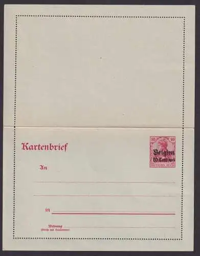 Besetzung I. Weltkrieg Landespost Belgien Ganzsache Kartenbrief K1