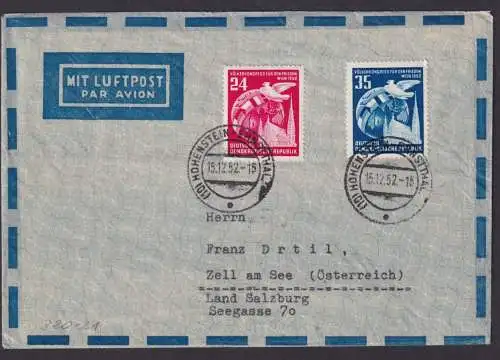 DDR Flugpost Brief MIF 320-321 Völkerkongreß Hohenstein Ernstthal Zell See Öster