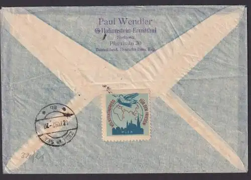 DDR Flugpost Brief MIF 320-321 Völkerkongreß Hohenstein Ernstthal Zell See Öster
