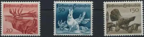 Liechtenstein 249-251 Jagd Hasen Hirsche Auerhuhn tadellos postfrisch Kat 20,00