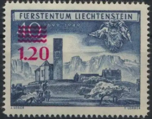 Liechtenstein 310 Aufdruckmarke Ausgabe 1952 tadellos postfrisch Katwert 40,00