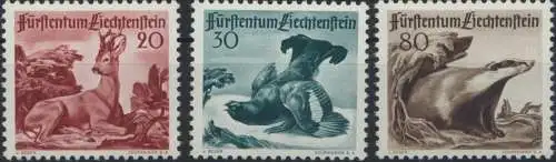 Liechtenstein 285-287 Jagd Tiere Dachs Birkhuhn Luxus postfrisch MNH Kat 95,00