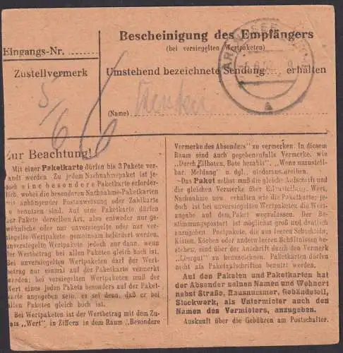 DDR Brief EF 253 Pieck Paketkarte Magdeburg Sudenburg nach Arendsee Altmark