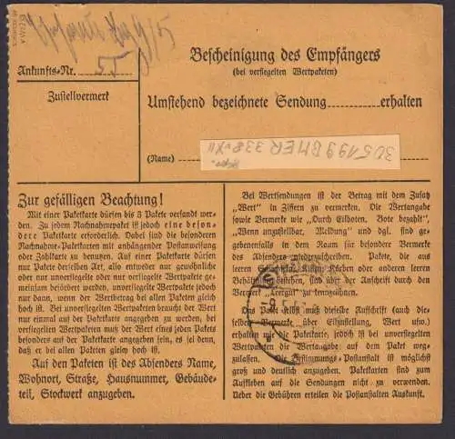DDR Brief EF 60 Pfg. Persönlichkeiten 338 auf Paketkarte Gößnitz Altenburg 80,00