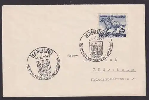 Deutsches Reich Brief 814 Hamburg Sonderstempel Reitsport Rüdesheim Hessen