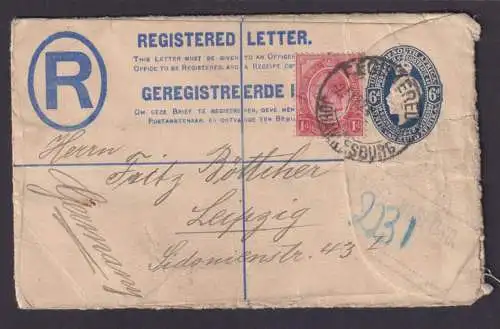 Johannisburg Südafrika Ganzsache plus ZuF Registered Letter Leipzig