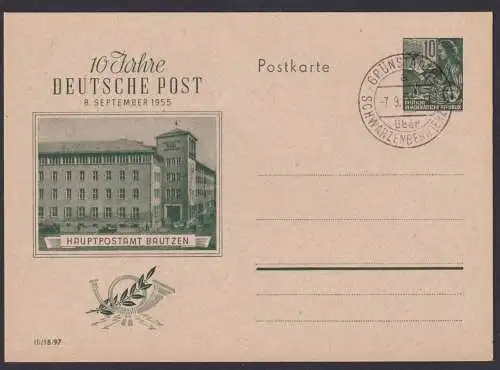 DDR Ganzsache P66 Landpost Grünstädtel Schwarzenberg Erzgebirge 10 J Dt. Post