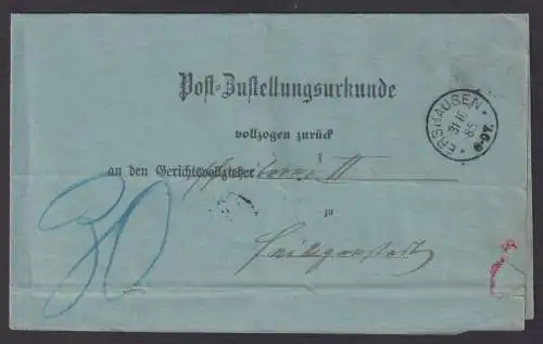 Deutsches Reich Brief Zustellungsurkunde K1 Ershausen Thüringen Seligenstadt