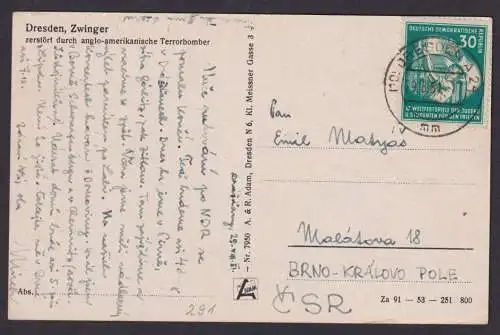 DDR Brief EF 291 Weltfestspiele Jugend Ansichtskarte Dresden Zwinger Kat 140,00