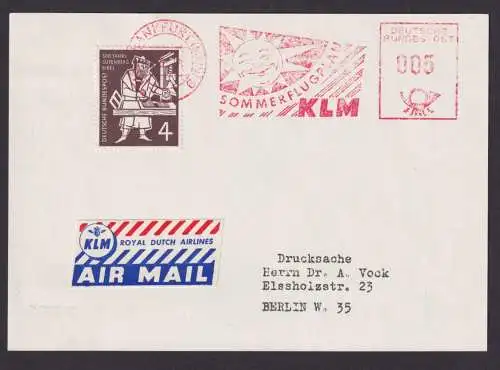 Flugpost Brief Air Mail Bund AFS Absenderfreistempel KLM plus ZuF 4 Pfg.