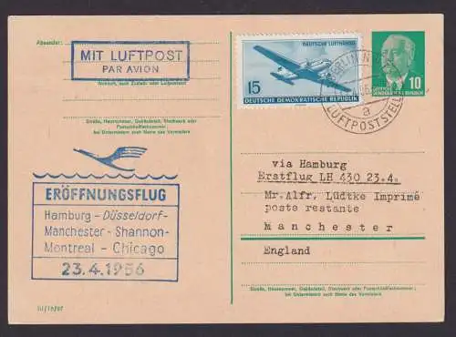 Flugpost Brief Air Mail DDR Pieck Ganzsache Lufthansa Hamburg Manchester