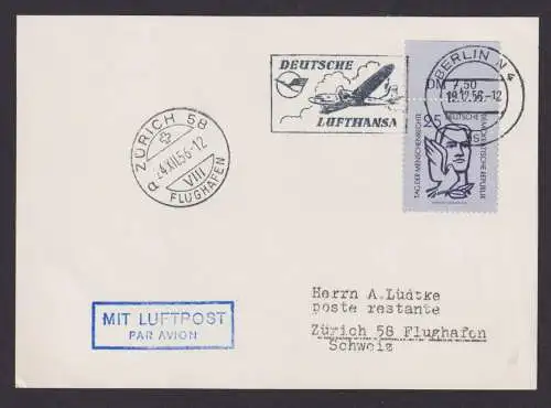 Flugpost Brief Air Mail Lufthansa Berlin Zürich DDR vom 24.12.1956