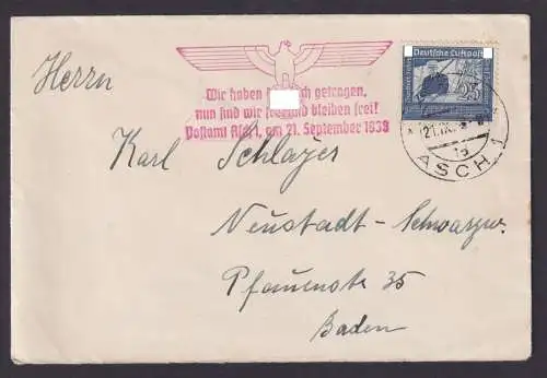 Asch Egerland Deutsches Reich Brief EF Flugpost Zeppelin Neustadt Schwarzwald