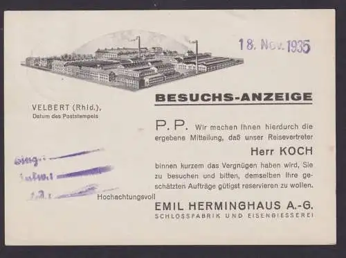 Deutsches Reich Drucksache illustrierte Vertreter Besuchsanzeige Velbert