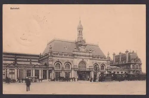 Bahnhof Ansichtskarte Feldpost Frankreich Hamburg Strassenbahn Eisenbahn