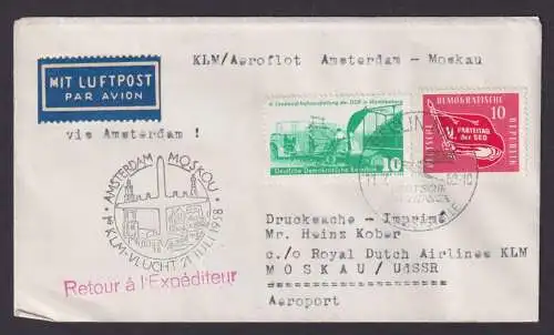 Flugpost Brief Air Mail KLM Amsterdam Niederland Mskau UDSSR DDR Zuleitung 1958
