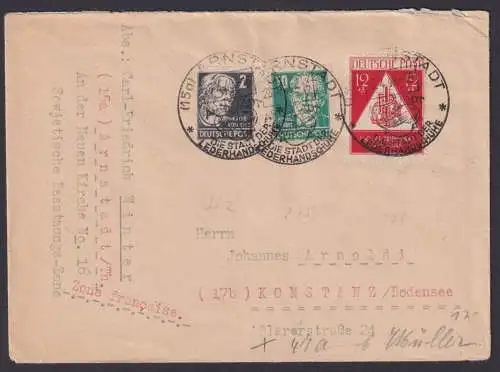 SBZ Brief Arnstadt Thüringen n. Konstanz Bodensee Französische Zone schöner SST