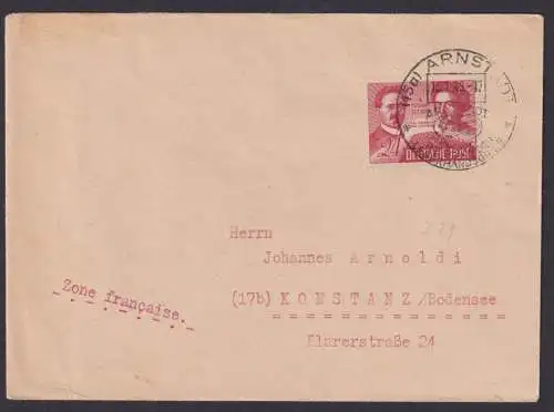 SBZ Brief EF 229 Arnstadt Thüringen n. Konstanz Bodensee Französische Zone