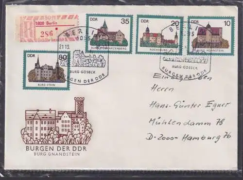 DDR Brief Einschreibemarke 50 Pf SST Berlin Burgen Hamburg + Einlieferungszettel