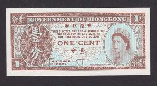 Banknoten Geldscheine Government of Hongkong 1 cent Asien unc