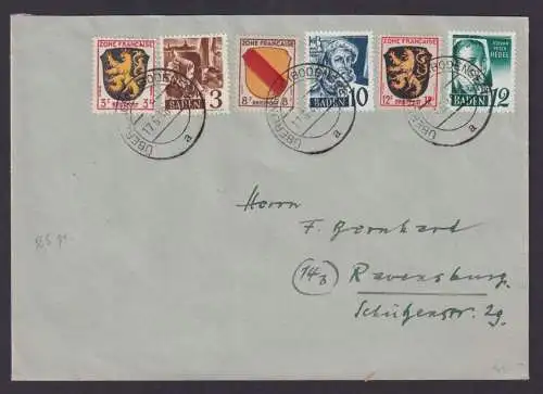 Franz. Zone Überlingen Bodensee Brief 6-Farben MIF Baden Württemberg Ravensburg