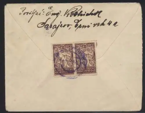 Jugoslawien Brief MEF 25 Pa Kettensprenger Sarajevo n Wien Österreich 14.11.1921