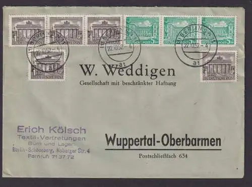Berlin Brief MIF Bauten 2 3er Streifen SW 11 n. Wuppertal Oberbarmen 22.10.1952