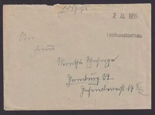 Besetzung Polen Generalgouvernement Feldpost Brief selt. Tschenstochau Grimburg