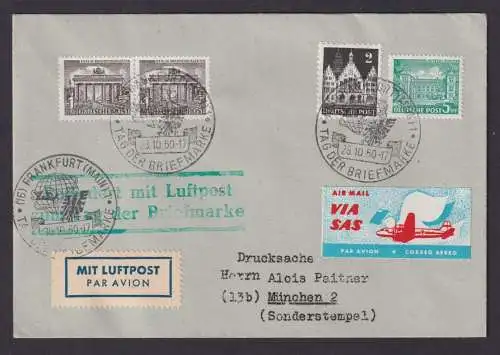Flugpost Brief Air Mail inter. MIF Berlin Bauten + Bizone mit drei tollen SST