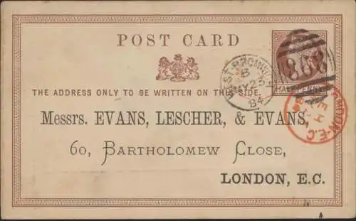 Großbritannien Ganzsache 1/2p Queen Victoria privater Zudruck Evans, Lescher &