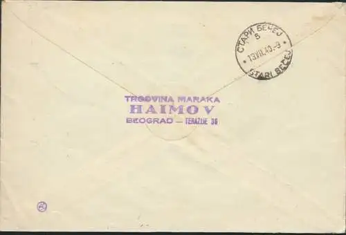 Jugoslawien R-Brief MIF 395+418-421 Belgrad nach St. Becej