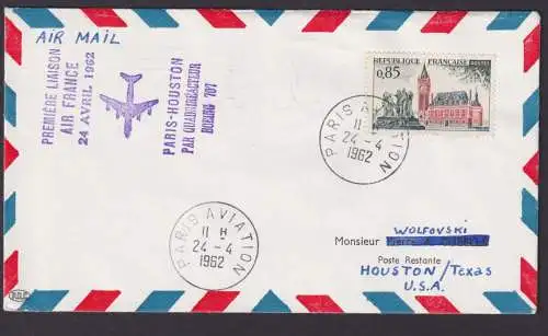 Flugpost Brief Air Mail Air France Erstflug Paris Frankreich Houston Texas USA
