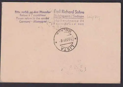 Flugpost Brief Air Mail SABENA Brüssel Belgien Malaga Spanien gute Zuleitung DDR