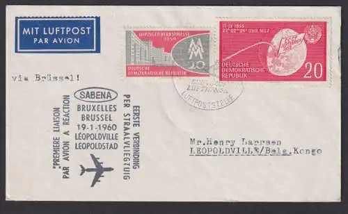 Flugpost Brief Air Mail SABENA Destination Brüssel Belgien Leopoldvill Kong selt
