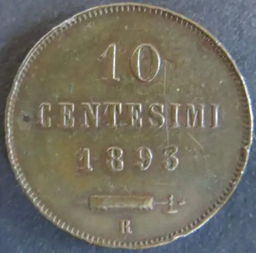 Münze San Marino 1893 R, 10 Centimisi Bronze vz