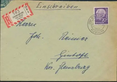Bund R Brief 191 Heuss Landpoststempel Steinbergkirche über Flensburg n. Gintoft