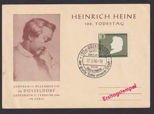 Bund Anlasskarte Düsseldorf Gedenkkarte Heinrich Heine 100. Todestag FDC Großer