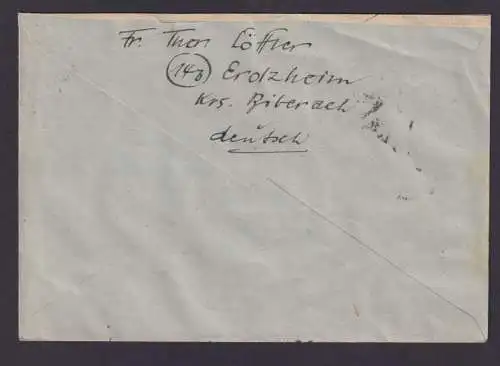 Franz. Zone Brief Erolzheim ü. Bingen Bodensee Baden Württemberg MIF