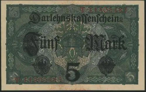 Geldschein Banknote 5 Mark 1917 I. WK Darlehnskassenschein 54 b mit KN 8stellig