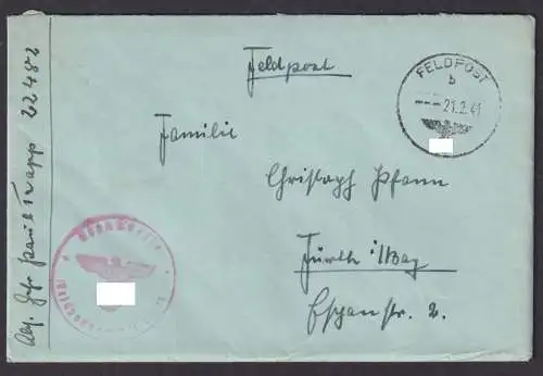 Deutsches Reich Brief Feldpost Nr. 22482 nach Fürth Bayern kompl. mit Inhalt