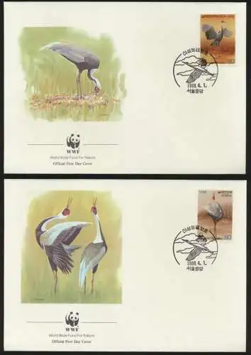 Vögel WWF u.a. 4 FDC Korea Kraniche sowie einmal Bahamas Tiere