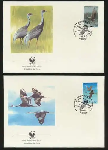 Vögel WWF u.a. 4 FDC Korea Kraniche sowie einmal Bahamas Tiere