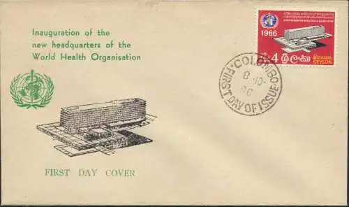 Sri Lanka Ceylon Brief 346 Weltgesundheitsorganisation WHO als FDC 1966